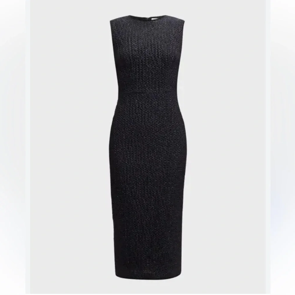 Mantu Italy Midi Dress Size IT 40 US 4 Navy Blue Tweed Metallic Sheath